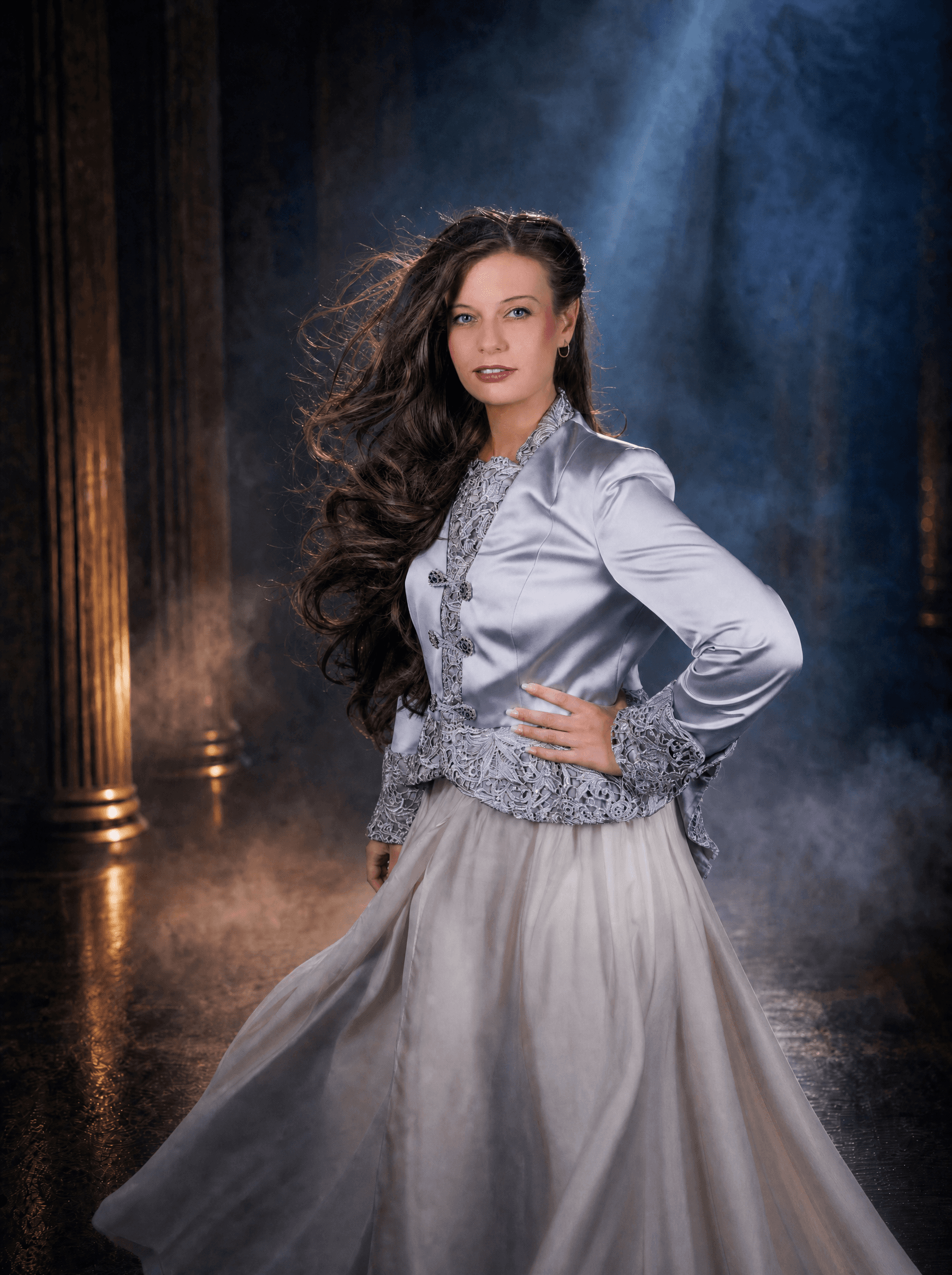GLORIALLE in a silver stage portrait